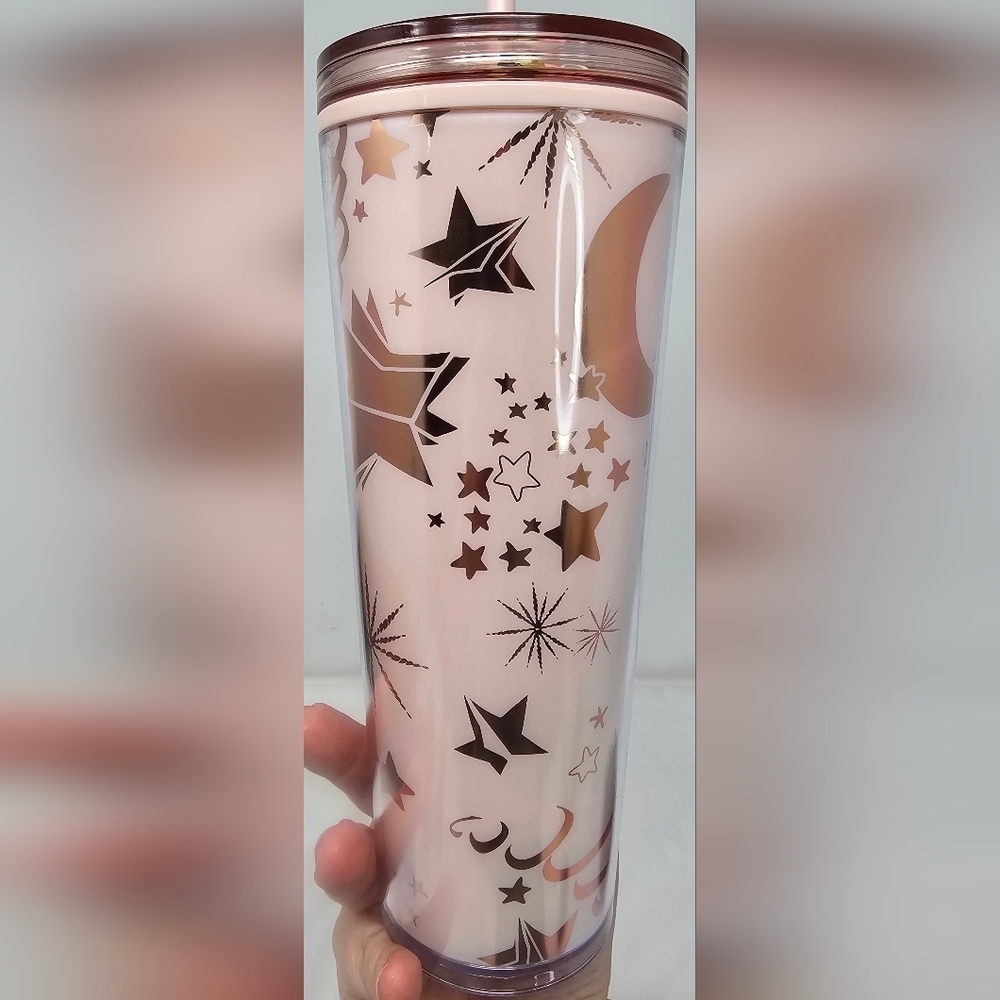 Starbucks 2023 Pink Moon & Stars Decorate Lid Venti 24 Oz Tumbler With Charms - Picture 5 of 11